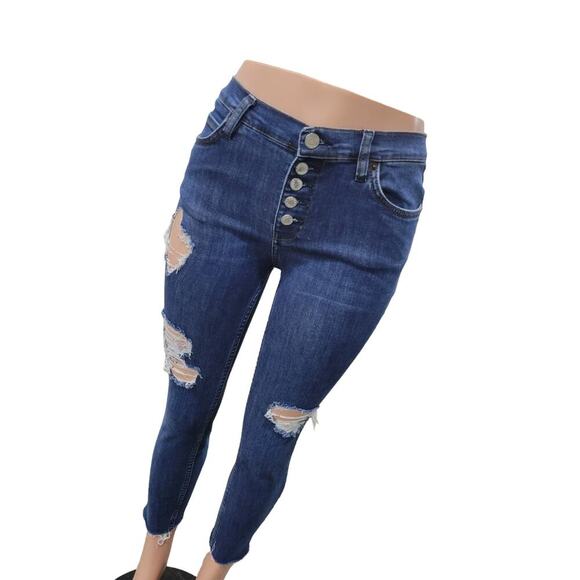 Free People Destroyed Reagan Jeans Size 29 Stretch Denim Button Fly - Picture 3 of 11